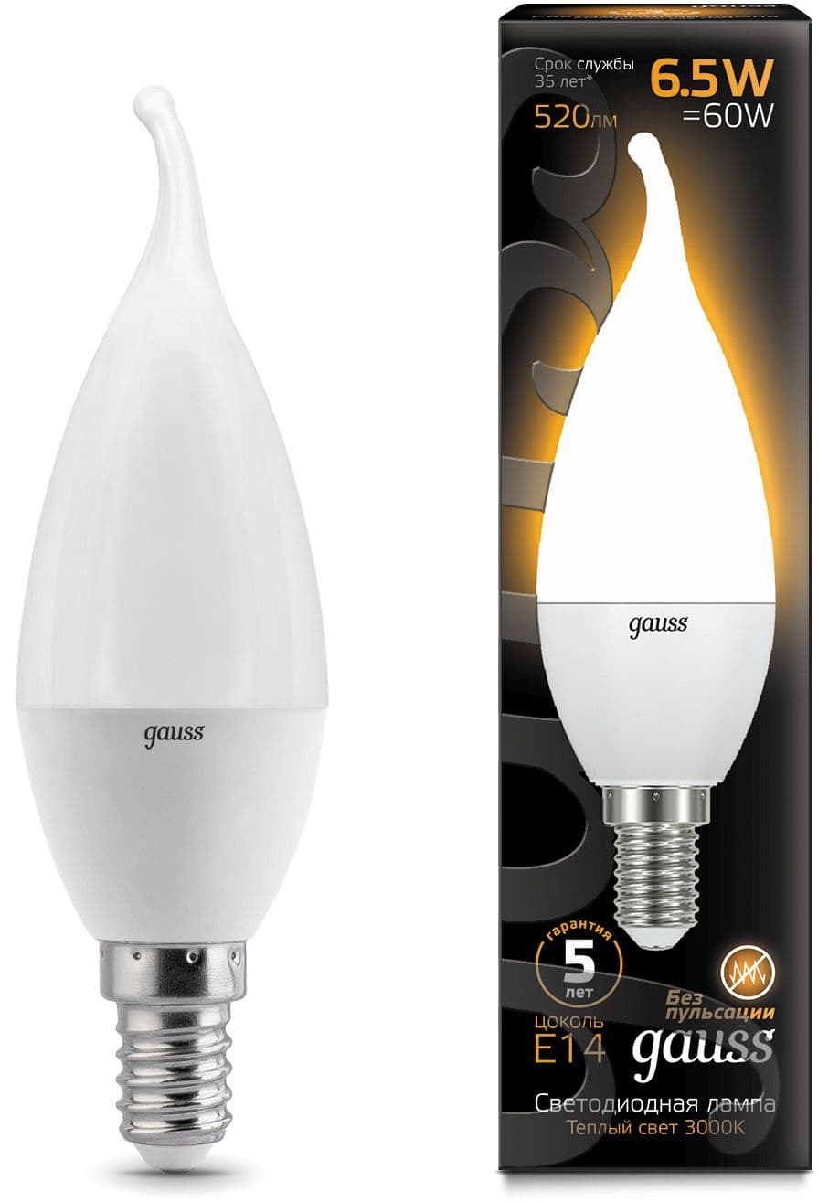 Лампа светодиодная Gauss 6.5Вт цок.:E14 свеча 220B св.свеч.бел.теп. (упак.:10шт) (104101107) - фото 4