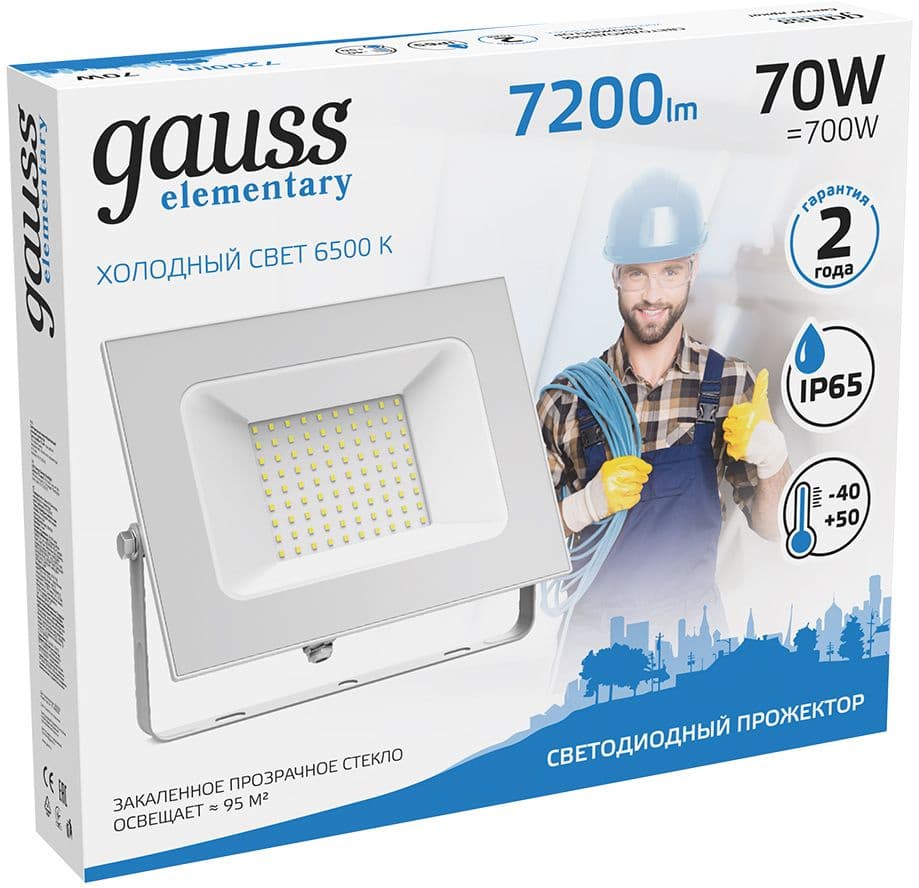 Прожектор уличный Gauss Elementary светодиодный 70Втбелый (613120370) - фото 4