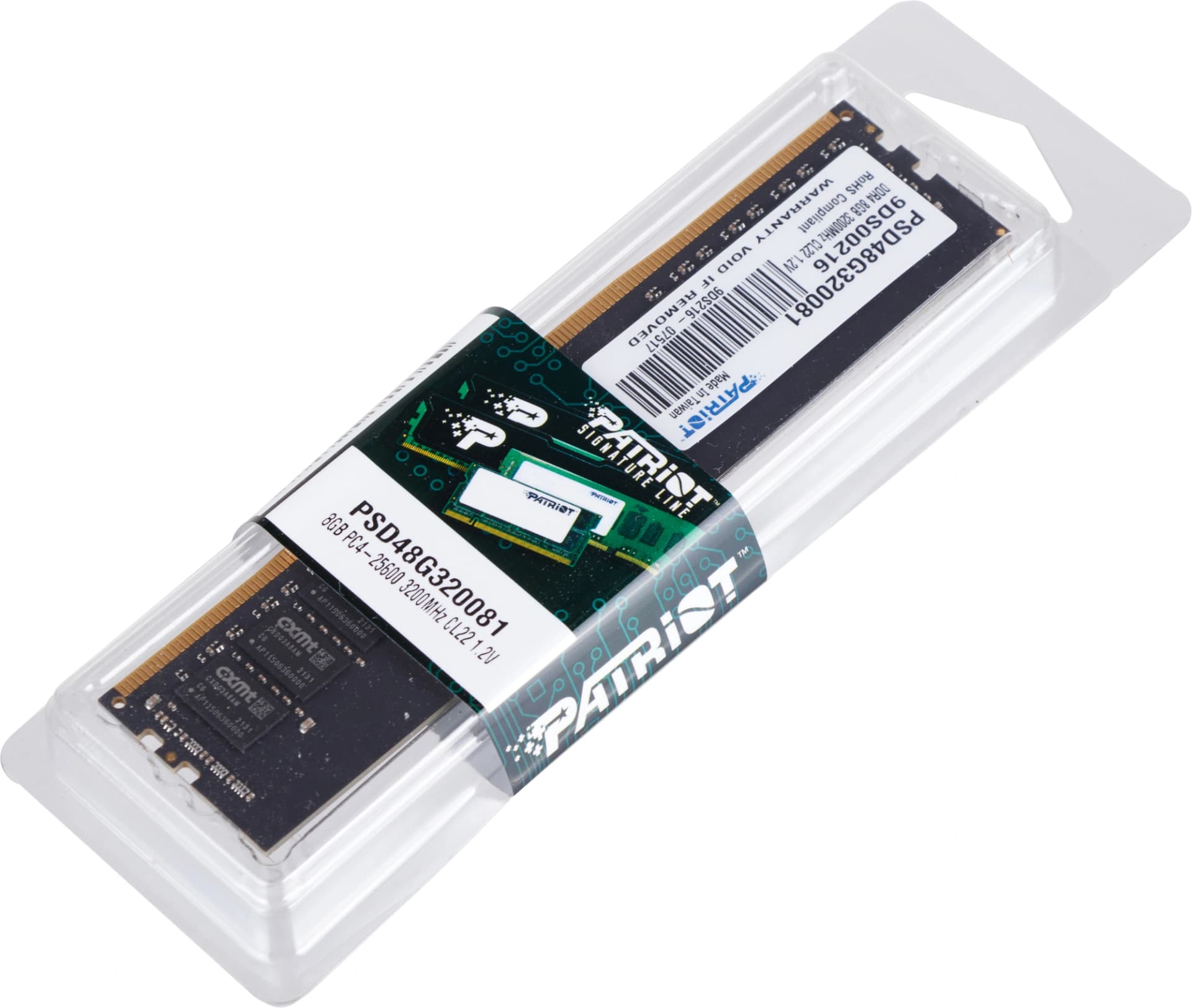 Память DDR4 8Gb 3200MHz Patriot PSD48G320081 Signature RTL Gaming PC4-25600 CL22 DIMM 288-pin 1.2В single rank Ret - фото 1