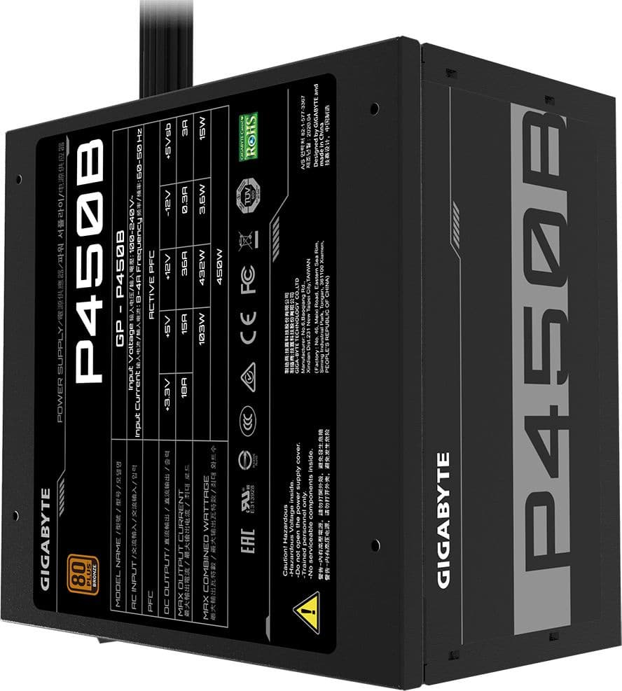Блок питания Gigabyte ATX 450W GP-P450B 80+ bronze (20+4pin) APFC 120mm fan 6xSATA RTL - фото 3