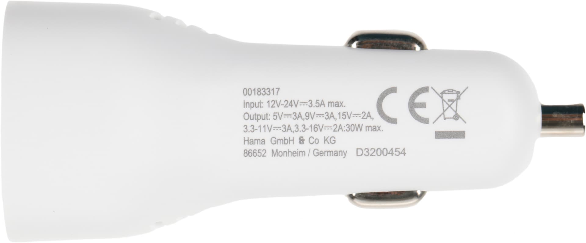 Автомобильное зар./устр. Hama H-183317 30W 3A (PD) USB Type-C для Apple белый (00183317) - фото 4