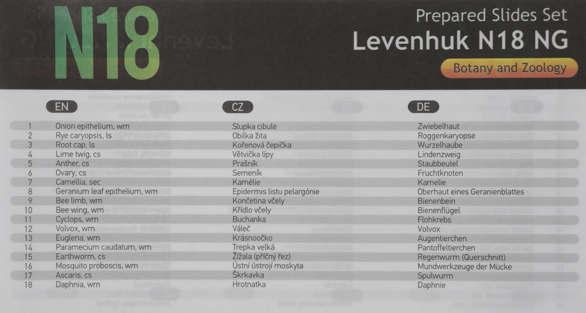 Набор микропрепаратов Levenhuk N18 NG 83предм. прозрачный/черный/оранжевый (29276) - фото 4