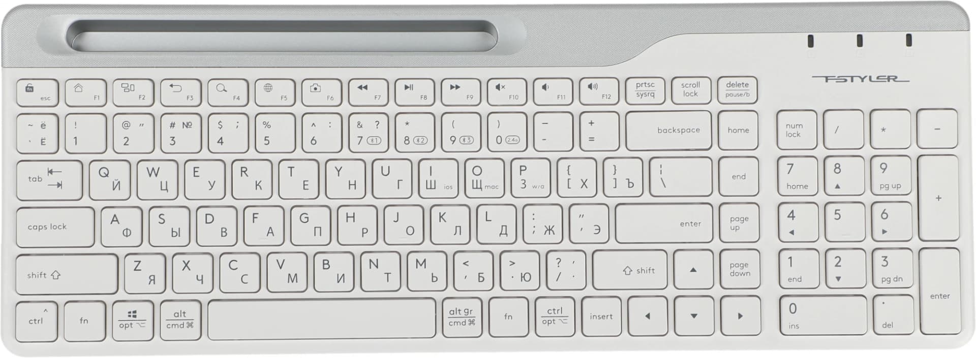 Клавиатура A4Tech FBK25 белый/серый USB беспроводная BT/Radio slim Multimedia (FBK25 WHITE) - фото 3