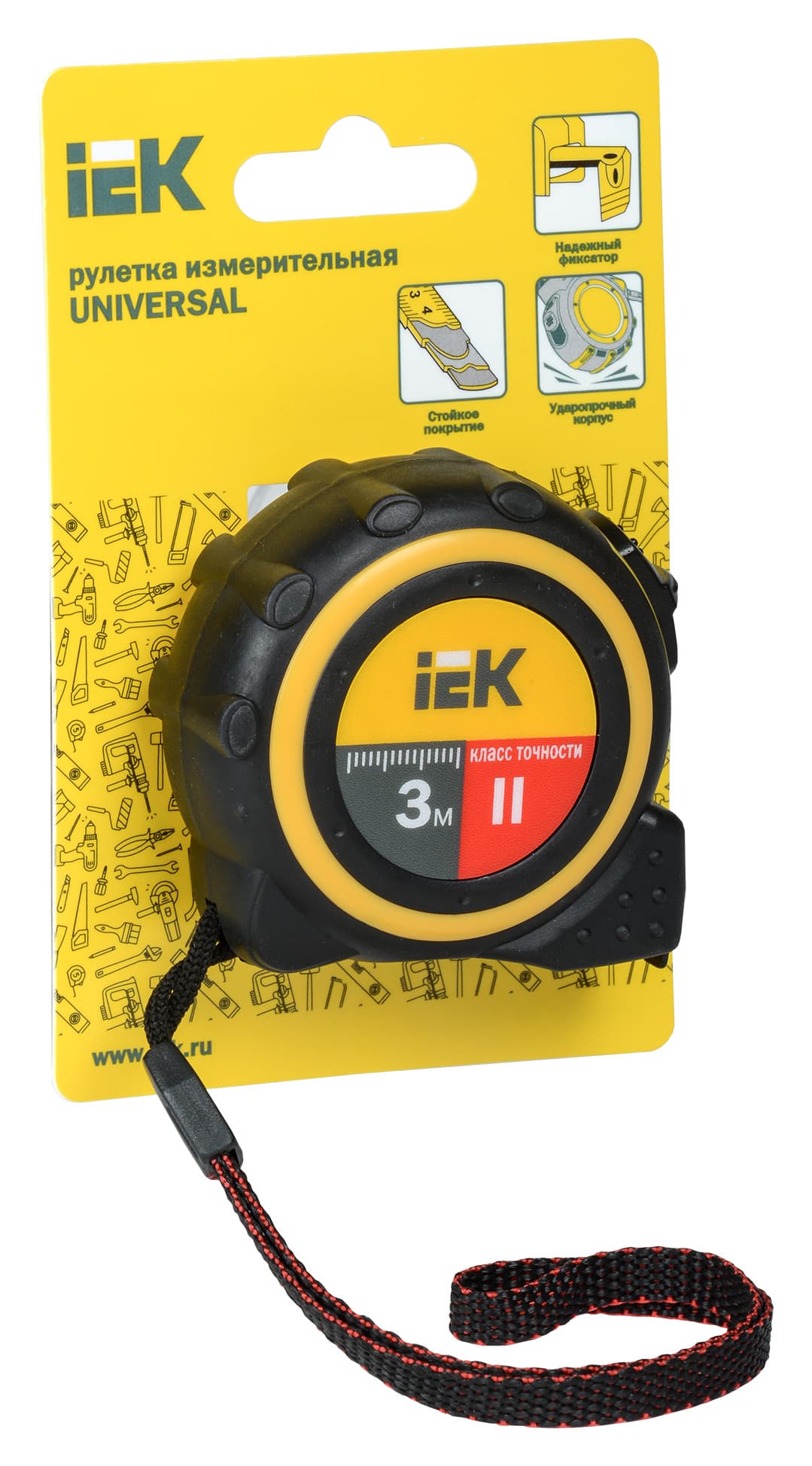 Рулетка строительная IEK Universal дл.полотна 3м изм.шкала в см зацеп простой черный/желтый (TIR10-1-003) - фото 2