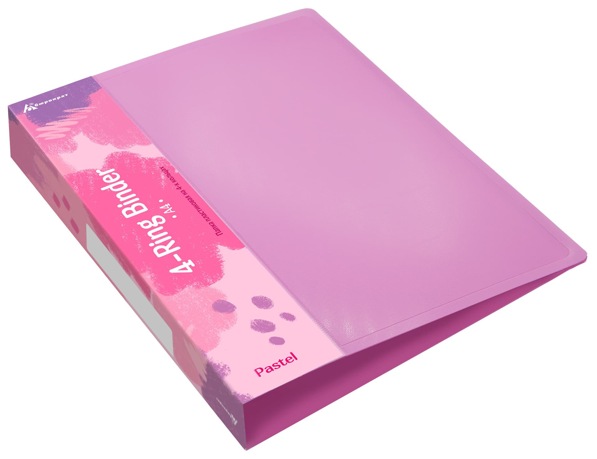 Папка панорама на 4-х кольцах Бюрократ Pastel PAST0740/4RPINK A4 пластик 0.7мм кор.40мм торц.карм с бум. встав розовый - фото 3