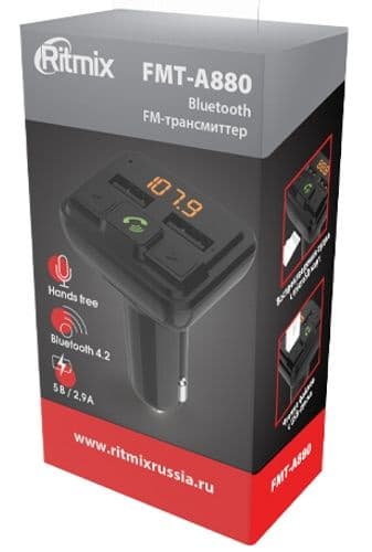 Автомобильный FM-модулятор Ritmix FMT-A880 черный MicroSD BT USB (80001662) - фото 4