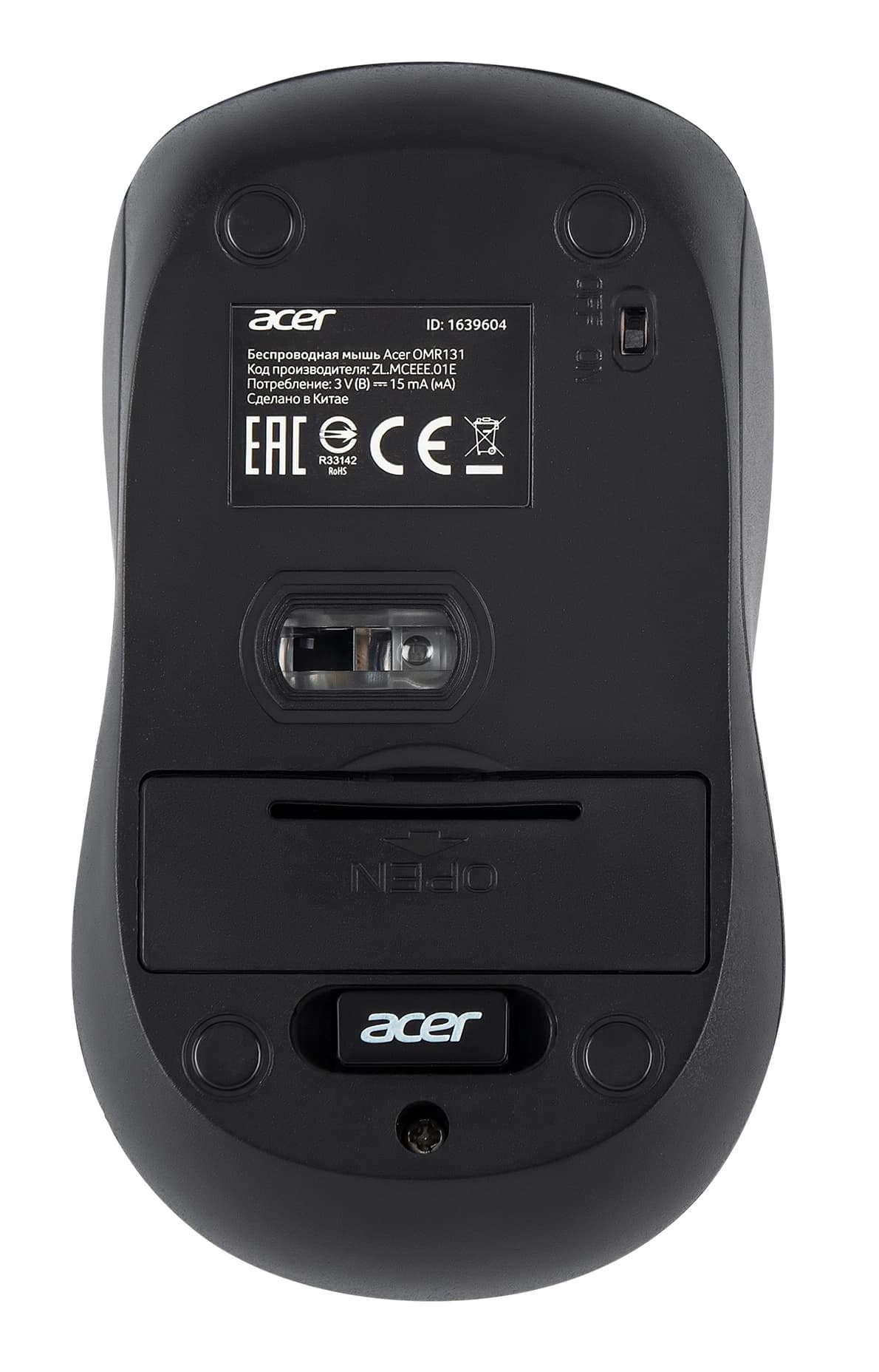 Мышь Acer OMR131 черный оптическая 1000dpi беспров. USB для ноутбука 3but (ZL.MCEEE.01E) - фото 4