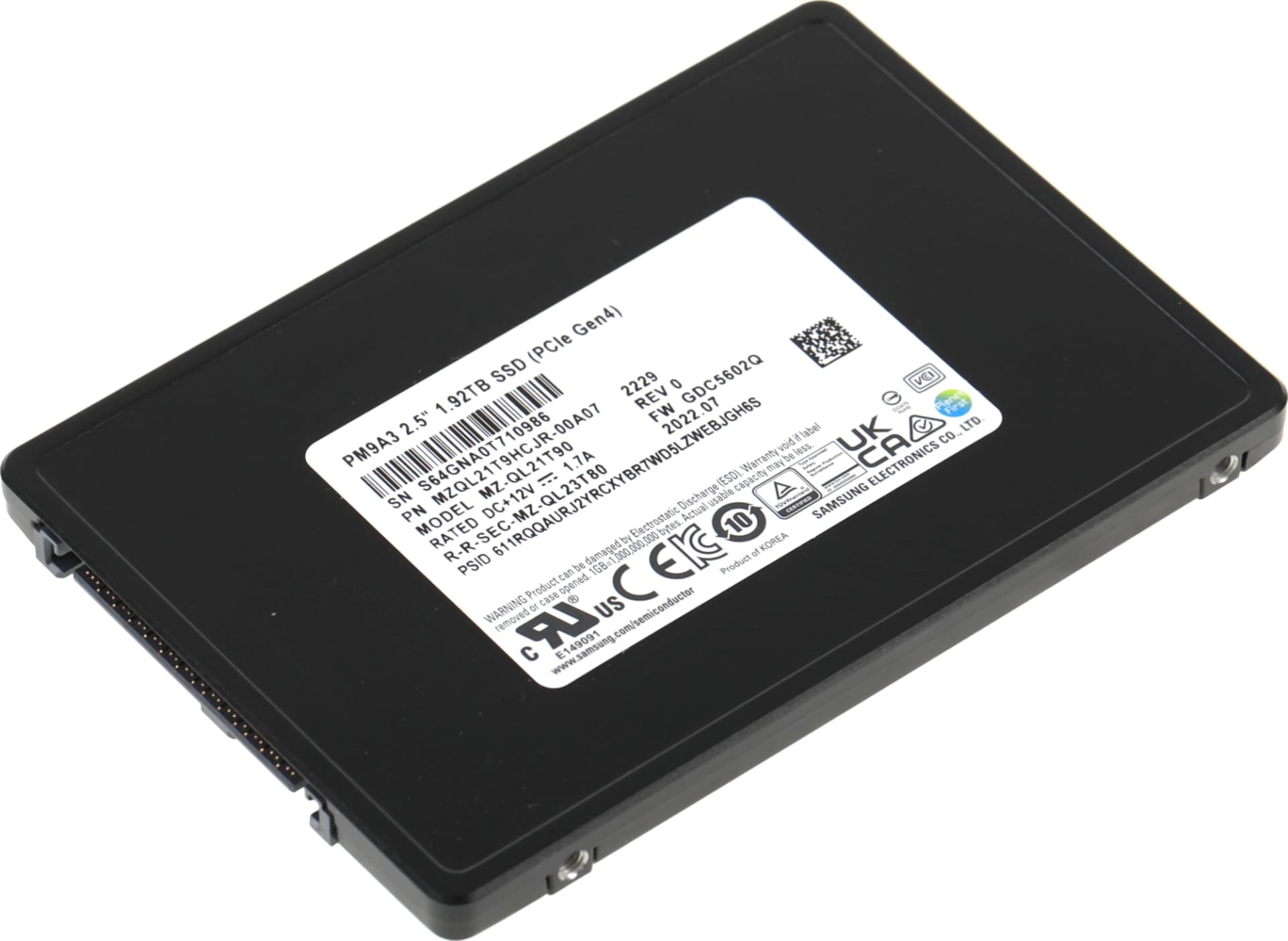 Накопитель SSD Samsung PCIe 4.0 x4 1920GB MZQL21T9HCJR-00A07 PM9A3 1 DWPD OEM - фото 4