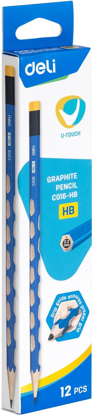 Карандаш ч/г Deli EC016-HB U-Touch HB шестигран. синий (12шт) ластик - фото 3