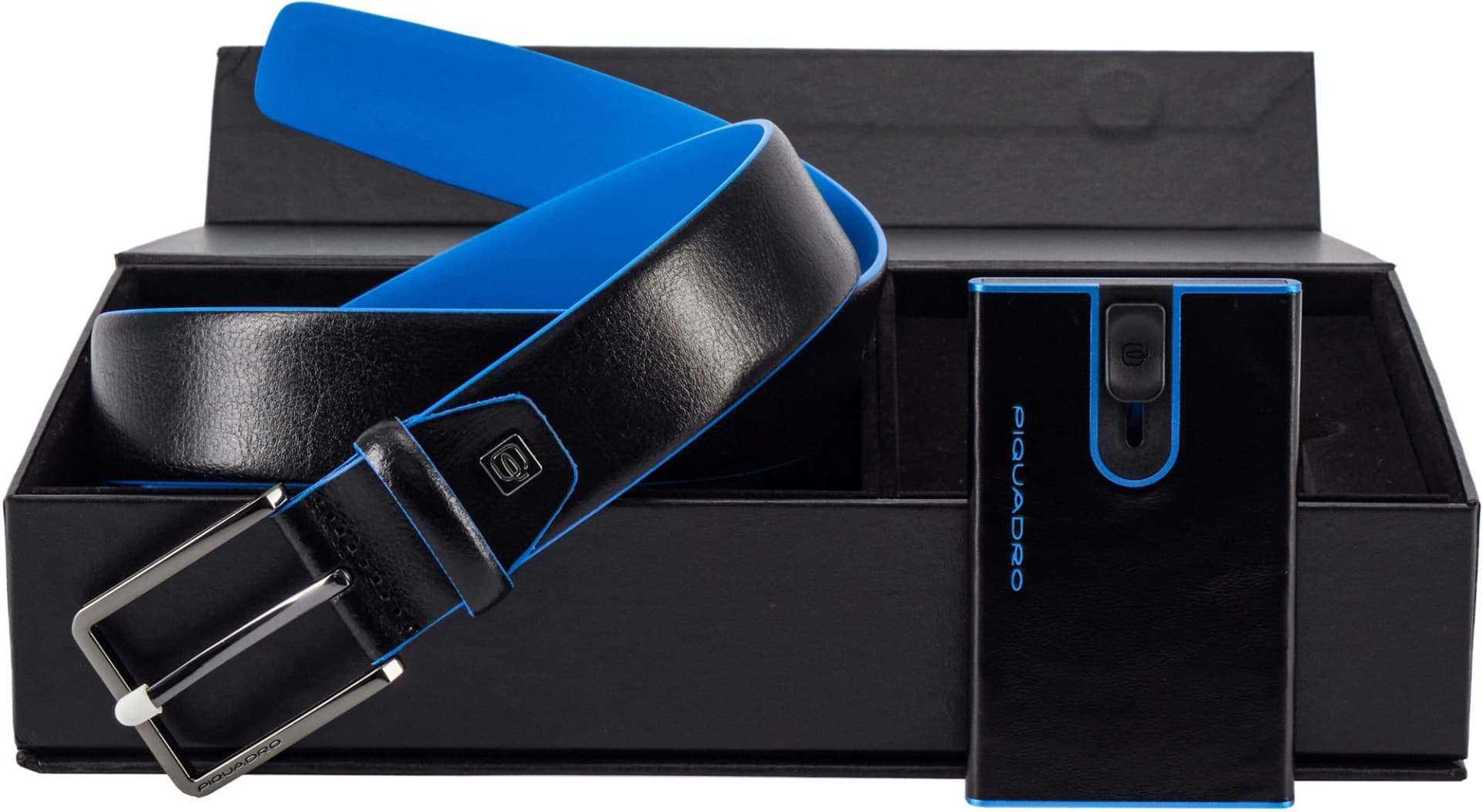 Набор подарочный мужской Piquadro Blue Square CUBOX15B2R/N ремень/чехол для кредитных карт 125х3.5см черный натур.кожа - фото 2