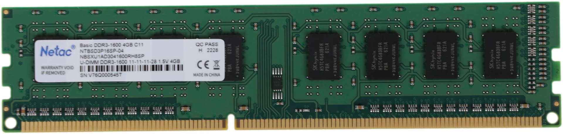 Память DDR3 4GB 1600MHz Netac NTBSD3P16SP-04 Basic RTL PC3-12800 CL11 DIMM 240-pin 1.5В dual rank Ret - фото 4