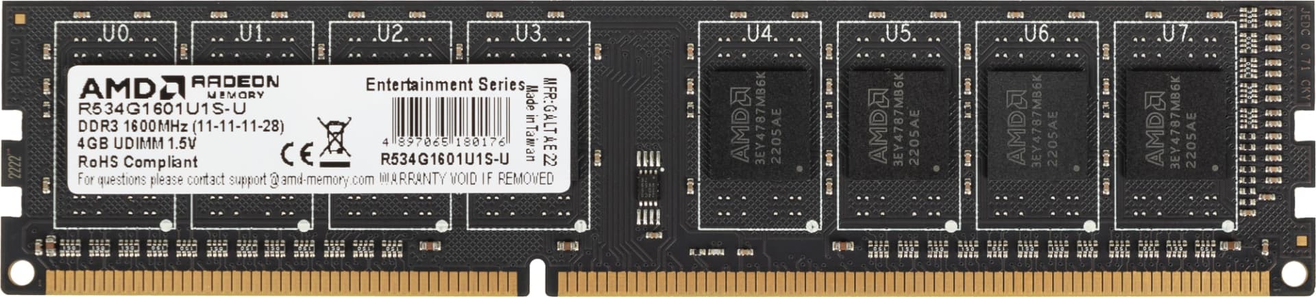 Память DDR3 4Gb 1600MHz AMD R534G1601U1S-U RTL PC3-12800 CL11 DIMM 240-pin 1.5В Ret - фото 3
