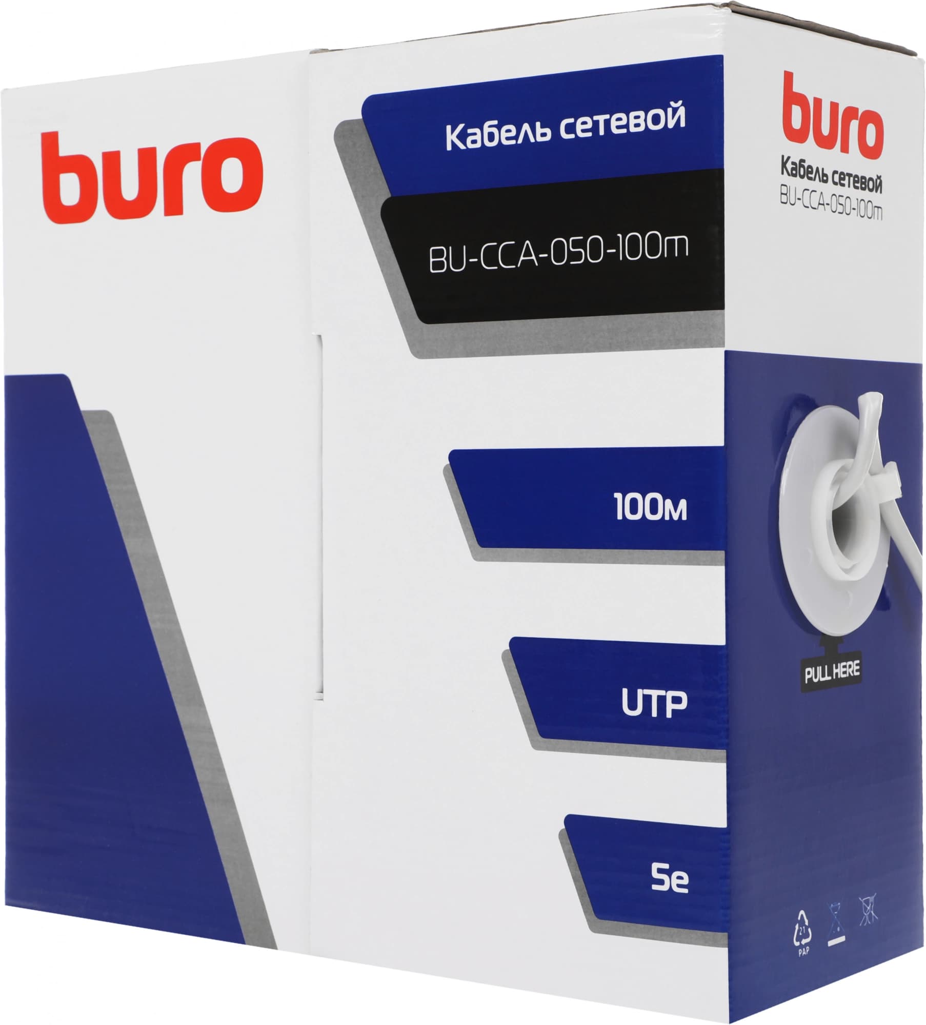 Кабель сетевой Buro BU-CCA-050-100m UTP 4 пары cat.5E solid 0.50мм CCA 100м серый - фото 3