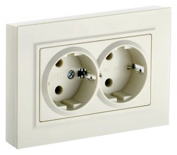 Розетка силов. IEK Brite РСш12-3-БрКр BR-R24-16-K10-F 2розет. двойн. скрыт. зазем. штор. IP20 бежевый (упак.:1шт) - фото 2
