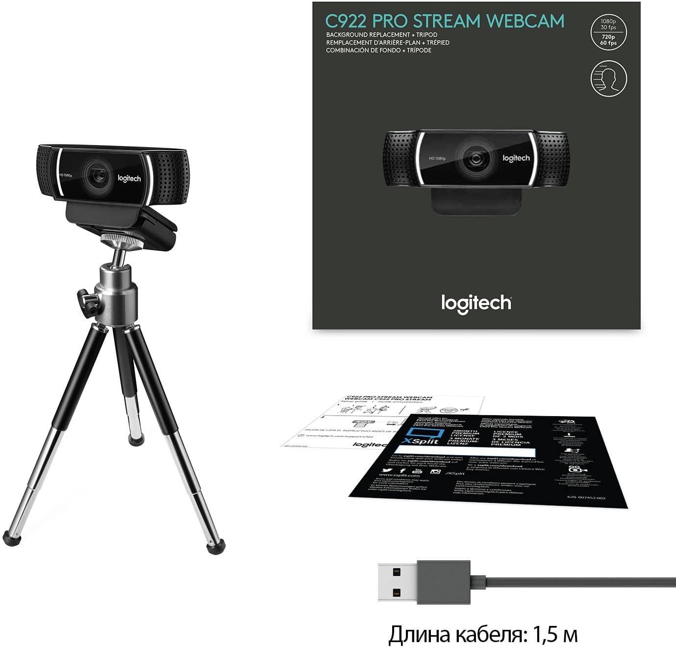Камера Web Logitech Pro Stream C922 черный 3Mpix (1920x1080) USB2.0 с микрофоном (960-001089) - фото 3