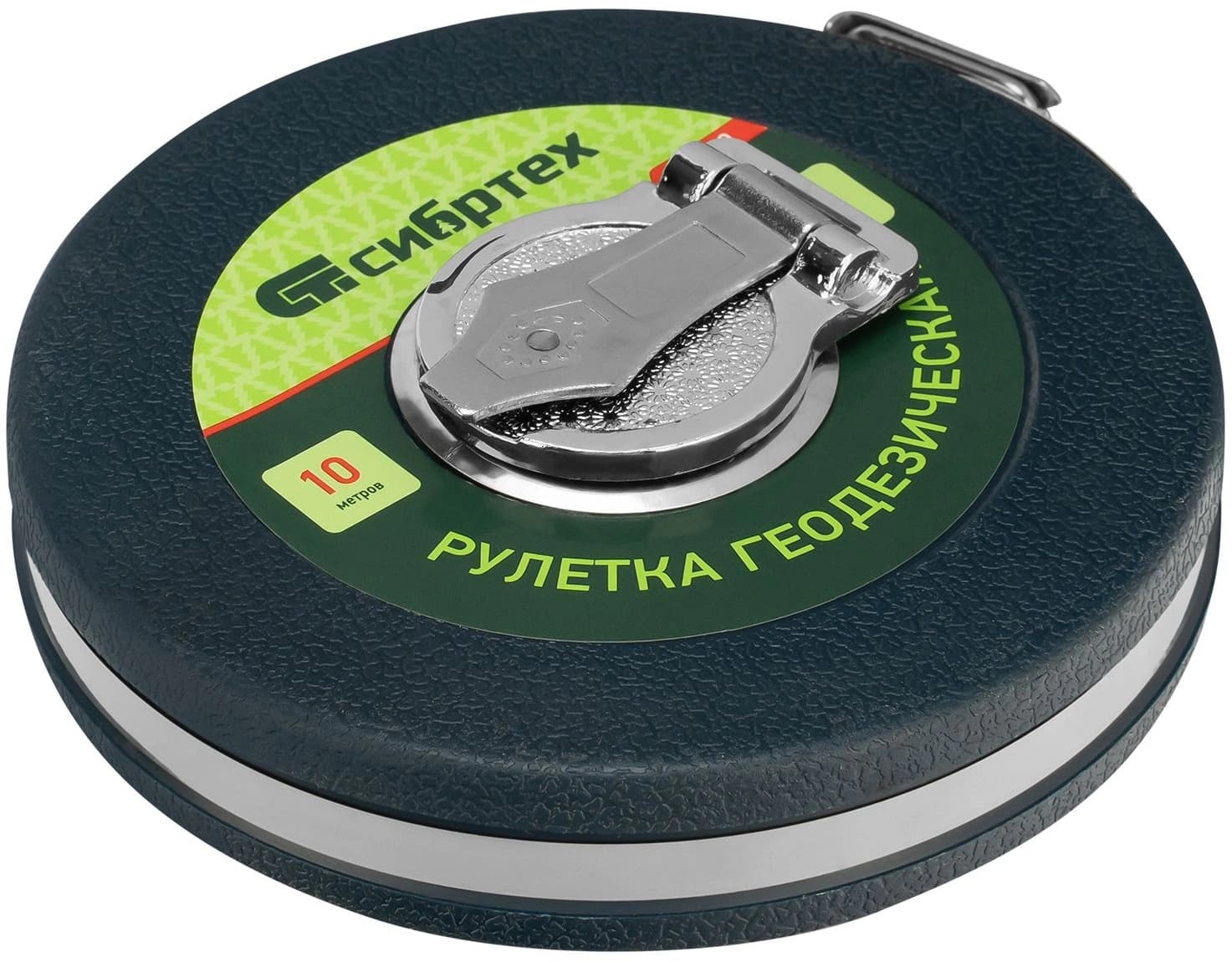 Рулетка геодезическая Сибртех 31260 дл.полотна 10м изм.шкала в см зацеп простой зеленый - фото 4