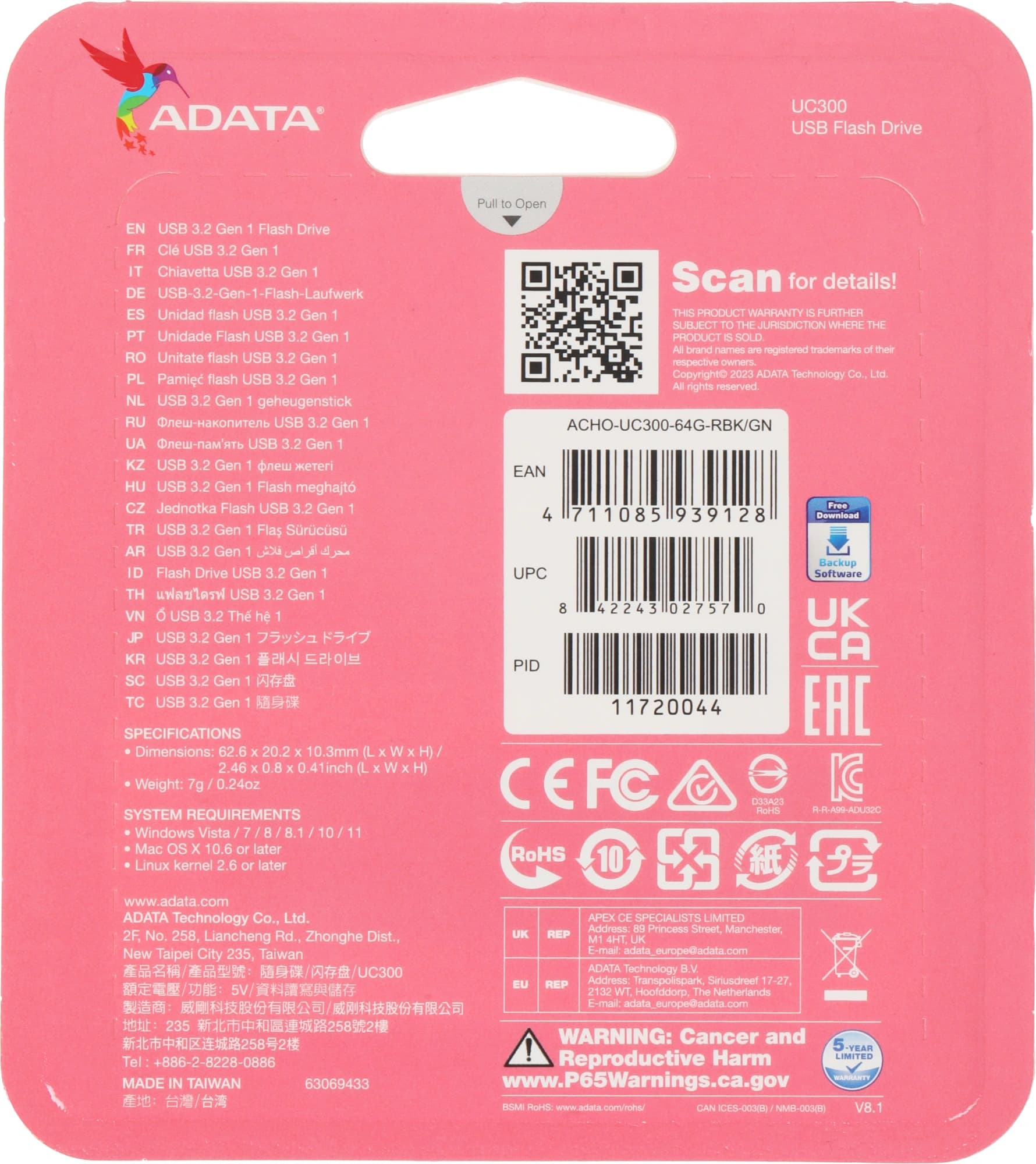 Флеш Диск A-Data 64Gb Type-C UC300 ACHO-UC300-64G-RBK/GN USB3.2 черный/зеленый - фото 5