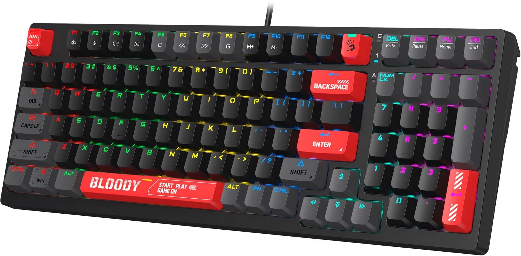 Клавиатура A4Tech S98 механическая красный/красный USB for gamer LED (S98 RED) кабель 1.8м - фото 3