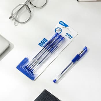 Набор ручек гелев. Deli Daily E6600S-MT-BL прозрачный/синий d=0.5мм син. черн. блистер (3шт) сменный стержень кругл. резин. манжета - фото 2