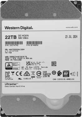 Жесткий диск WD SAS 3.0 22TB 0F48052 WUH722222AL5204 Server Ultrastar DC HC570 512E (7200rpm) 512Mb 3.5" - фото 2