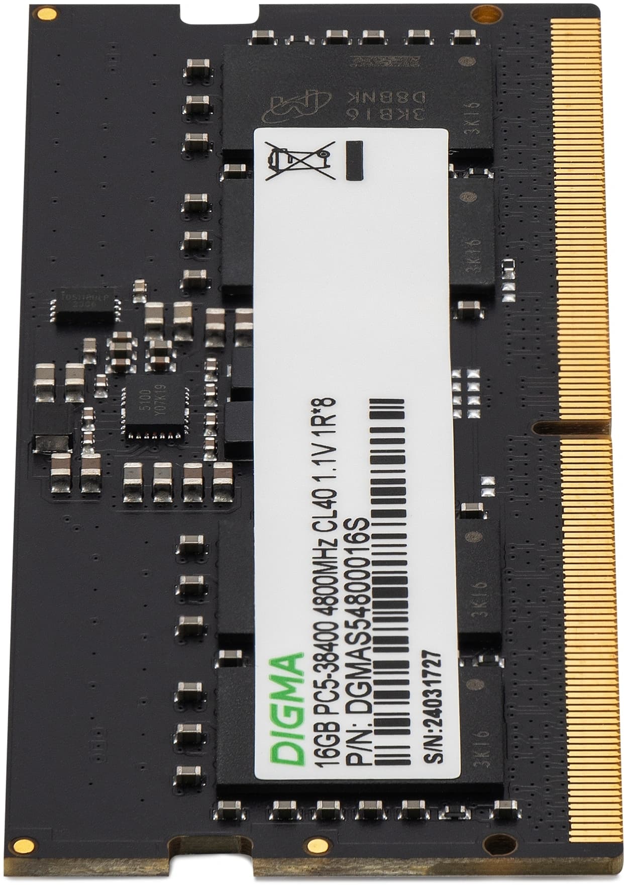 Память DDR5 16GB 4800MHz Digma DGMAS54800016S RTL PC5-38400 CL40 SO-DIMM 262-pin 1.1В single rank Ret - фото 4
