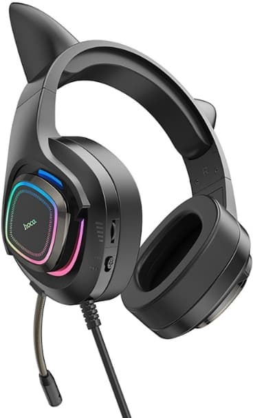 Наушники с микрофоном Hoco W107 Cute cat черный 2м мониторные USB оголовье (W107) - фото 3