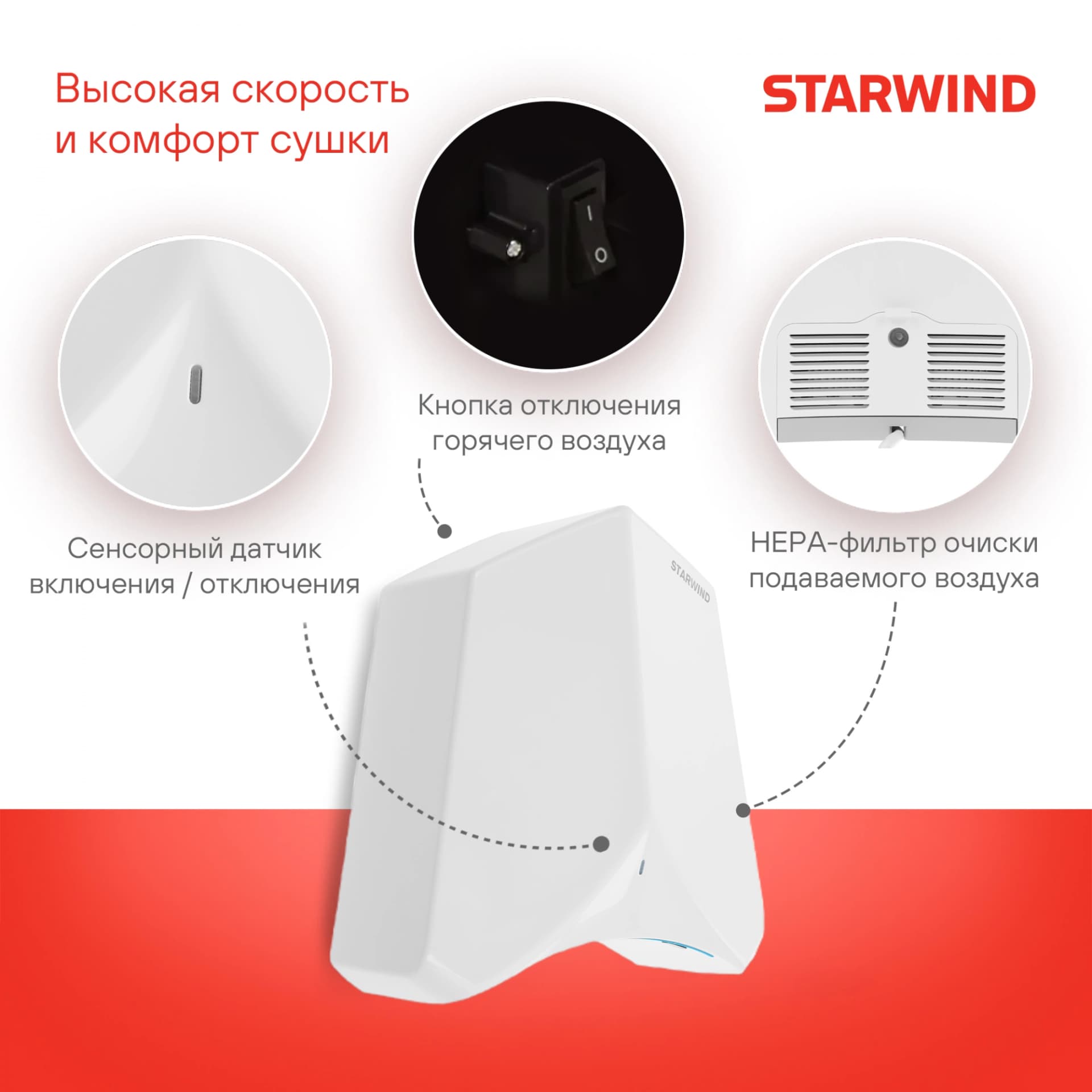 Сушилка для рук Starwind SW-HD848 1200Вт белый - фото 3