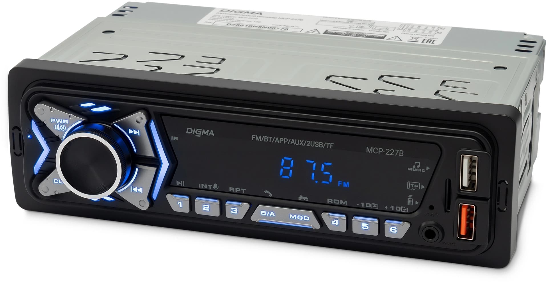 Автомагнитола Digma MCP-227B 1DIN 2x45Вт v5.0 USB 2.0 AUX 2 ПДУ - фото 5