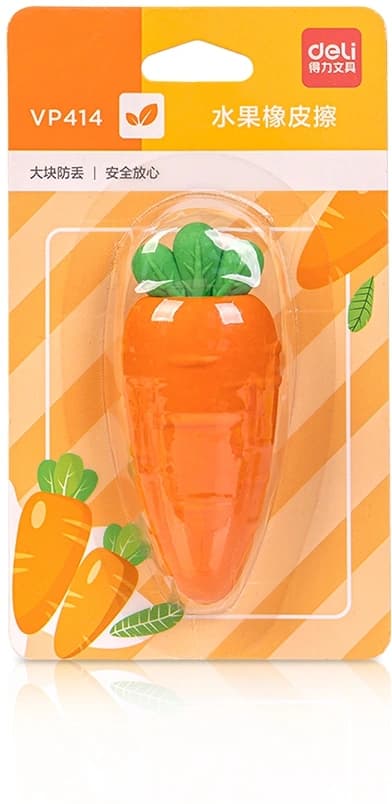 Ластик Deli VP414car VP414ORANGE морковь 54x23x16мм оранжевый блистер с европодвесом - фото 3