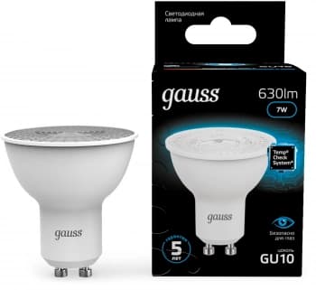 Лампа светодиодная Gauss 101506307 7Вт цок.:GU10 рефлек. 220B св.свеч.бел.хол. MR16 (упак.:10шт) - фото 2