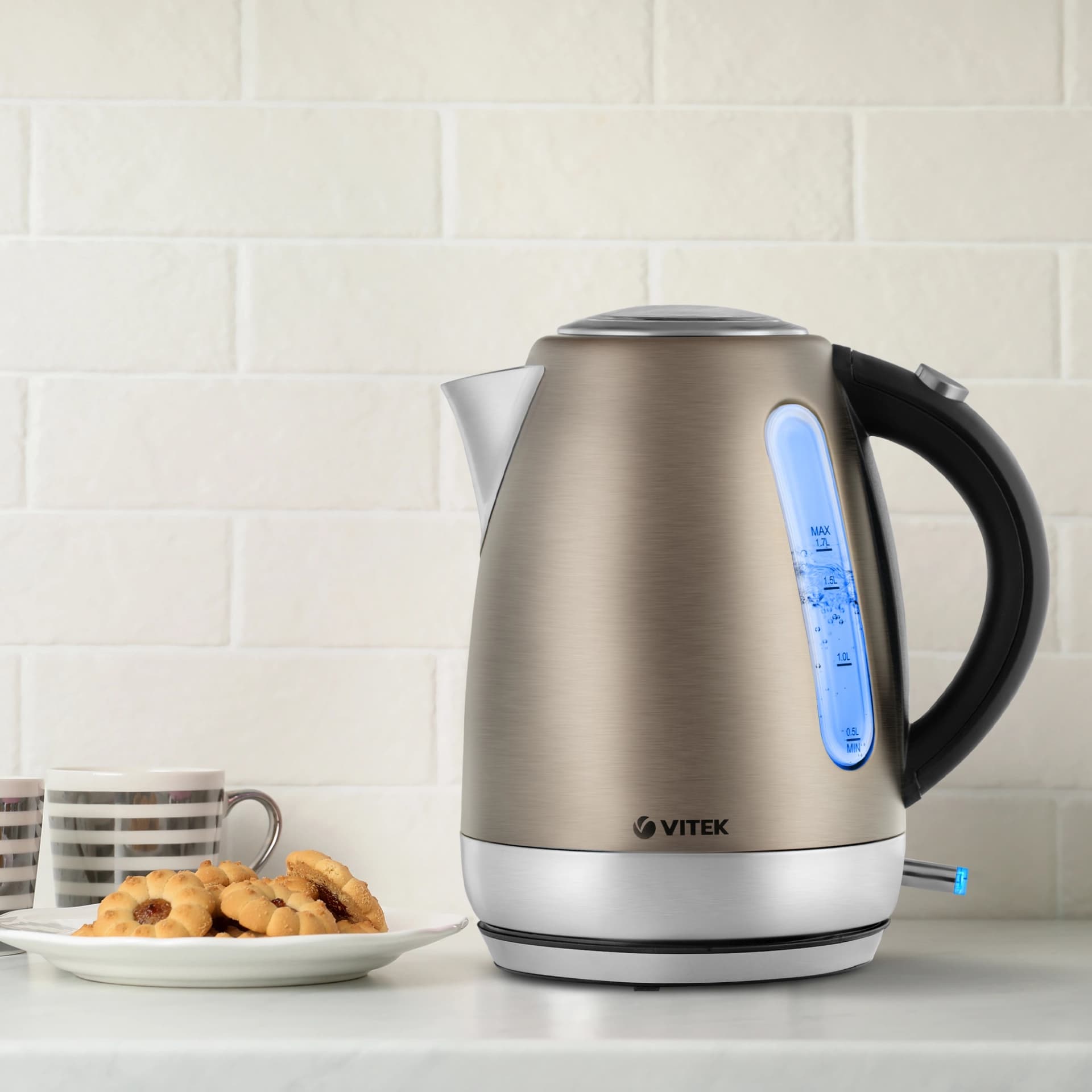 Чайник электрический Vitek VT-7025 1.7л. 2100Вт бронзовый корпус: металл/пластик - фото 3