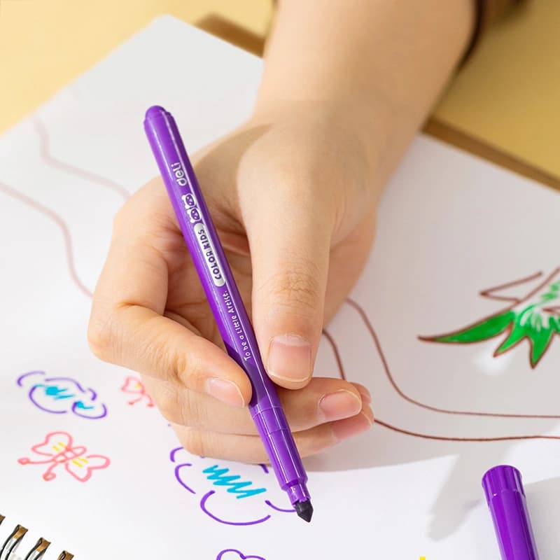 Фломастеры Deli EC161-12 Color Kids круг. конический пиш. наконечник Вентилируемый 12цв. пакет с европодвесом - фото 5