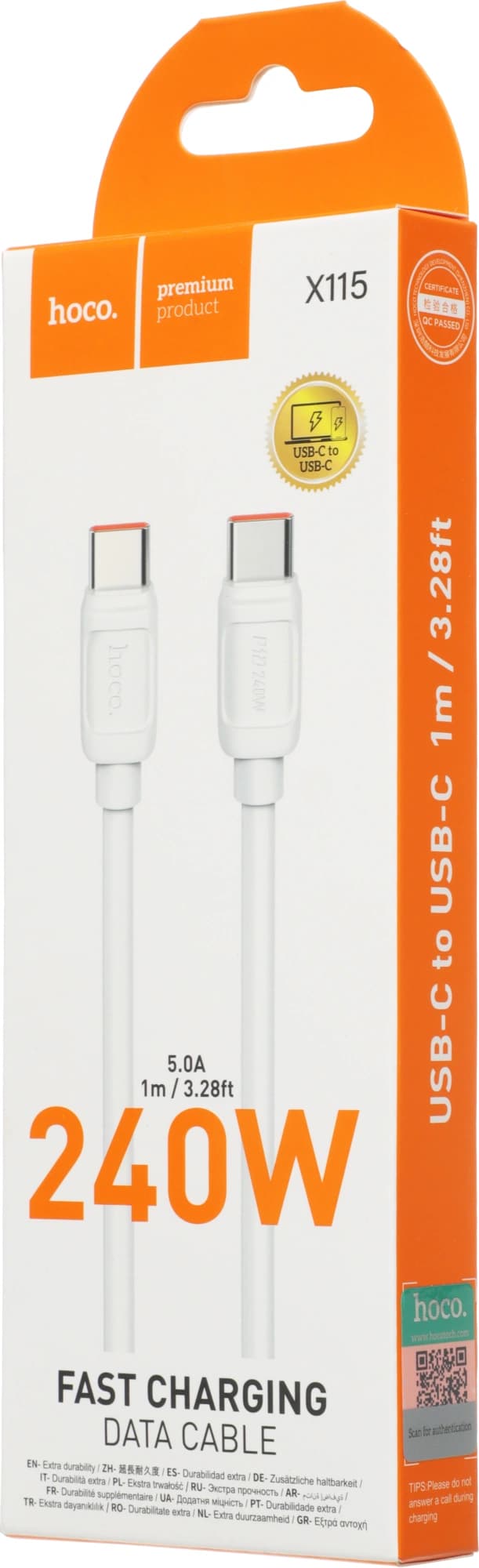 Кабель Hoco X115 52025 USB Type-C (m)-USB Type-C (m) 1.2м белый - фото 4