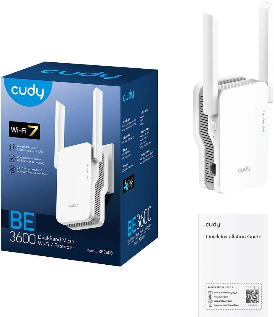 Повторитель беспроводного сигнала Cudy RE3600 BE3600 10/100/1000BASE-T белый - фото 4