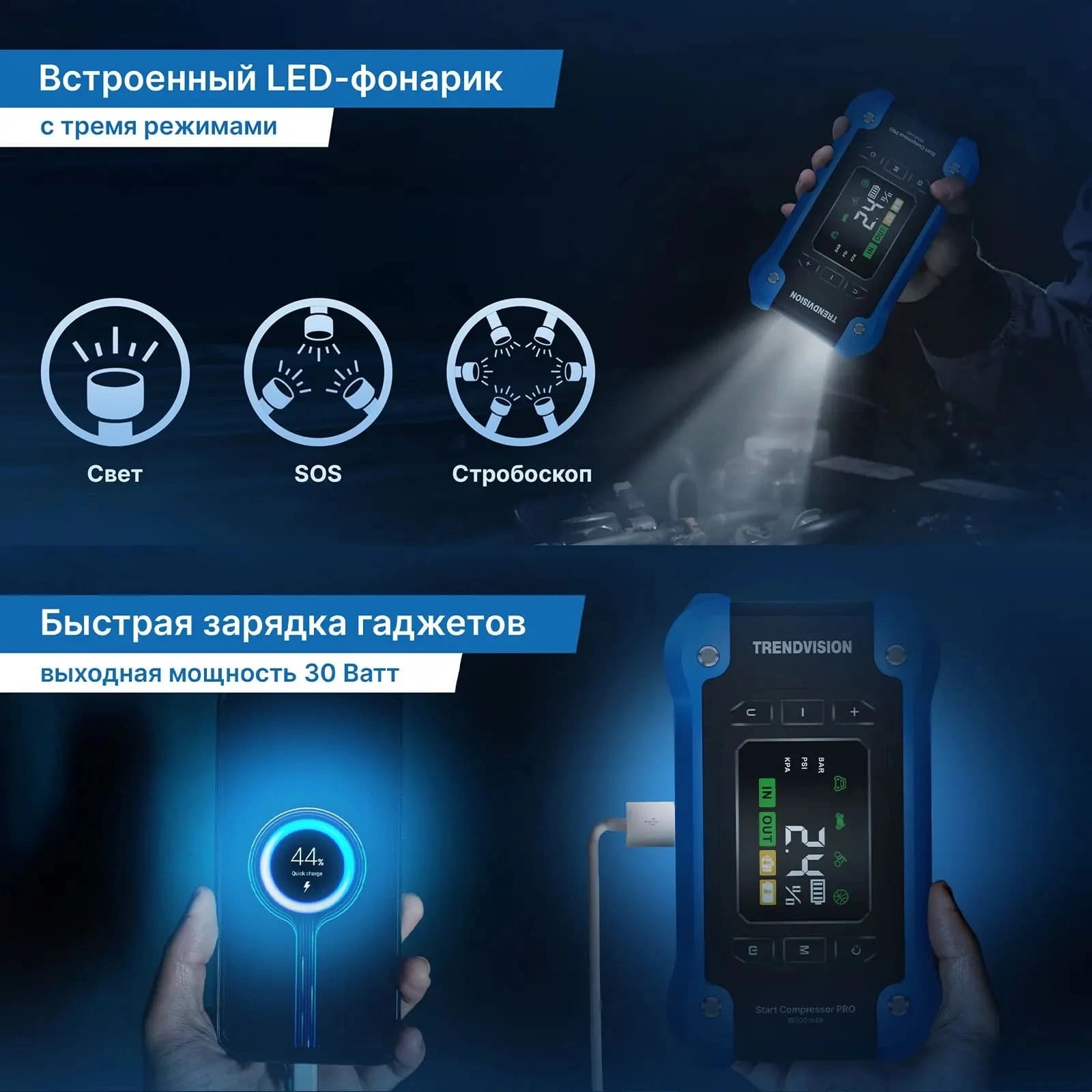 Автомобильный компрессор TrendVision Start Compressor PRO шланг 0.2м - фото 5