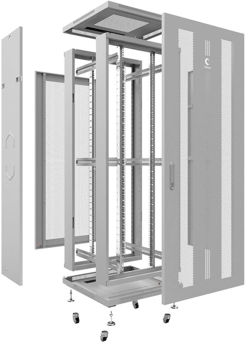 Шкаф коммутационный Cabeus (ND-05C-18U60/60) напольный 18U 600x600мм пер.дв.перфор. задн.дв.перфор. 800кг серый 500мм 46.7кг 220град. 988мм IP20 сталь - фото 3