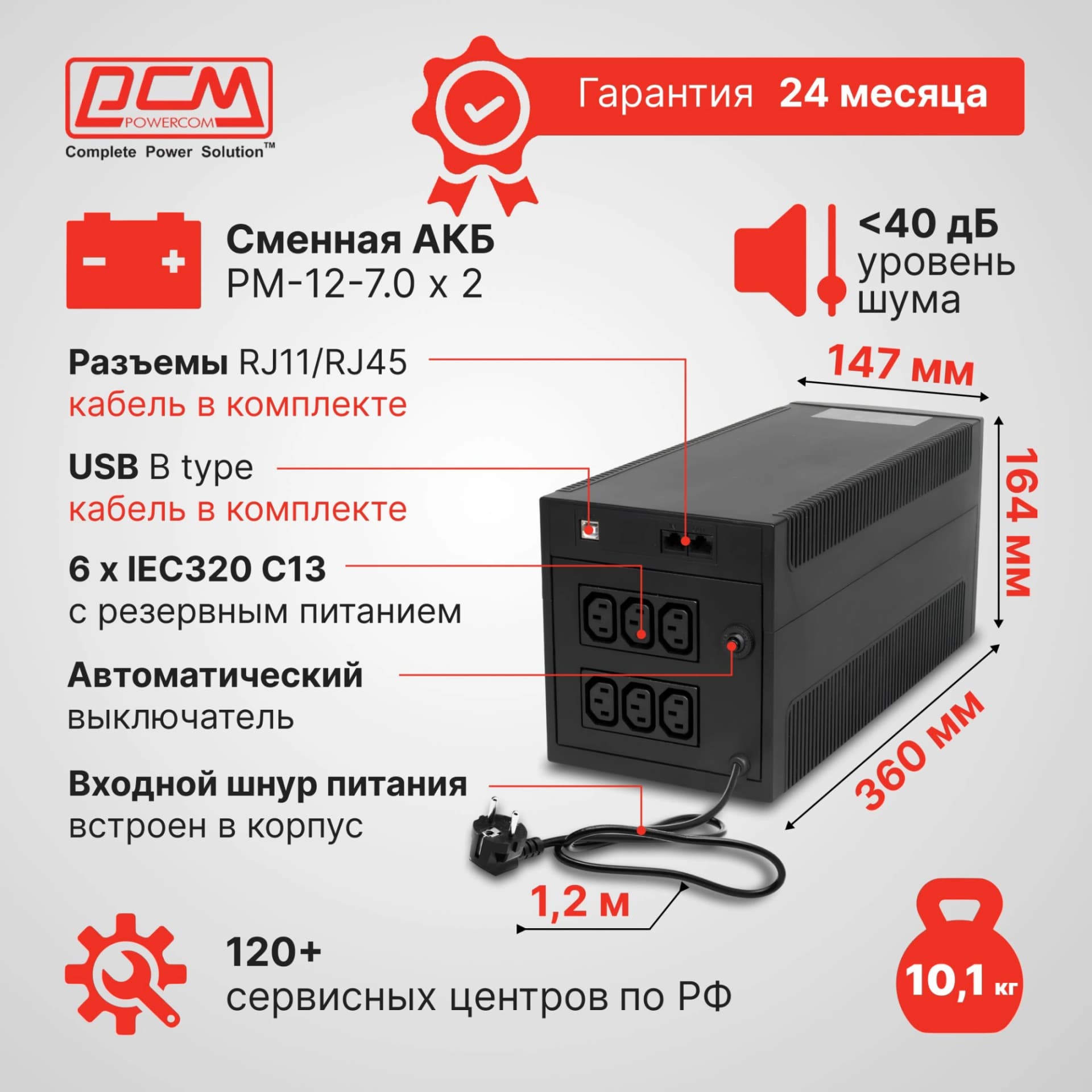 Источник бесперебойного питания Powercom Raptor RPT-1500AP 900Вт 1500ВА черный - фото 4