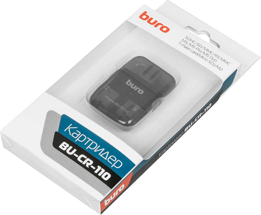 Устройство чтения карт памяти USB2.0 Buro BU-CR-110 черный - фото 5