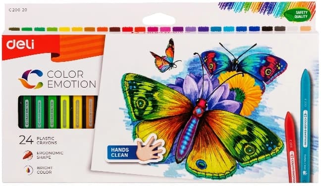 Восковые мелки Deli EC20020 Color Emotion трехгранные 24цв. картон.кор./европод. - фото 3