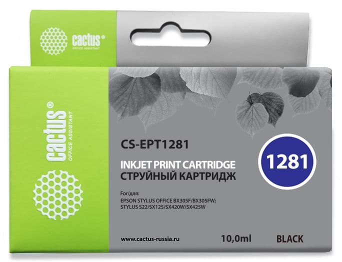 Картридж струйный Cactus CS-EPT1281 T1281 черный (10мл) для Epson Stylus S22/S125/SX420/SX425/Office BX305 с чипом - фото 2