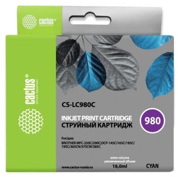 Картридж струйный Cactus CS-LC980C голубой (16мл) для Brother DCP-145C/165C/MFC-250C/290C с чипом - фото 2